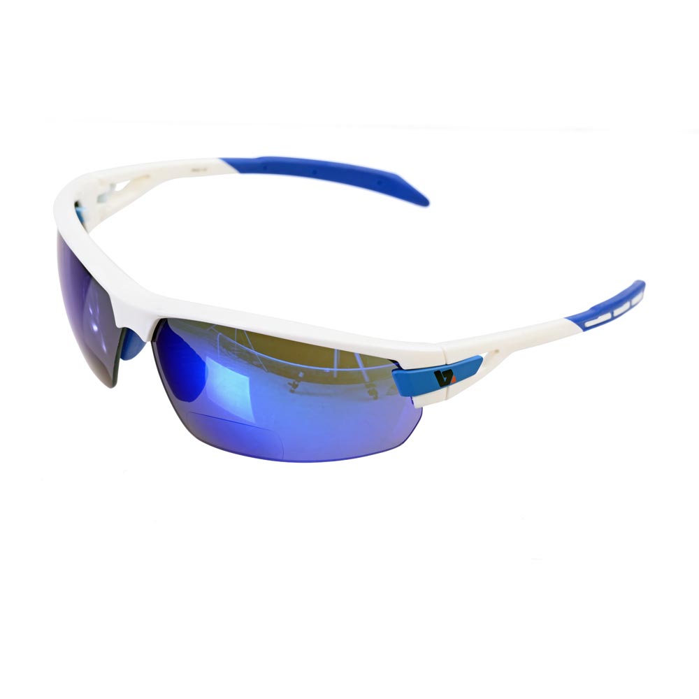BZ Optics PHO Sunglasses Blue Mirror Bi-Focal Lenses +1.5 White Frame