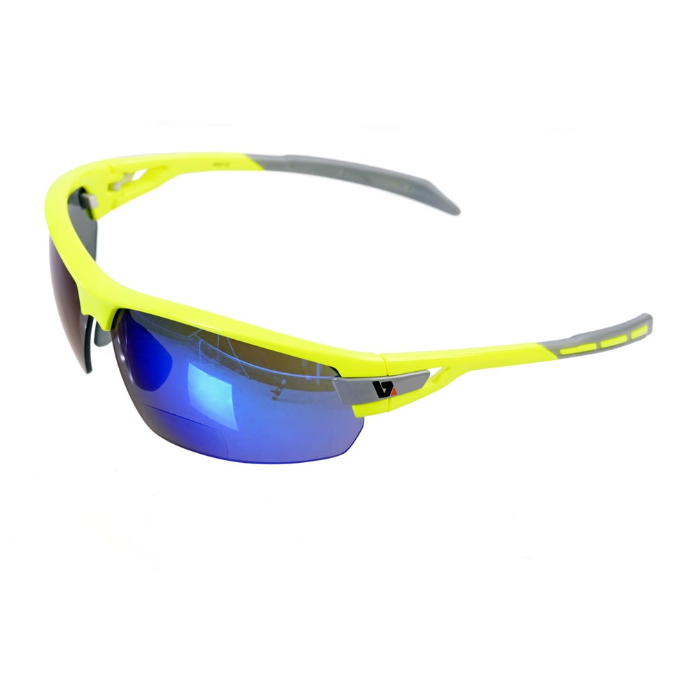 BZ Optics PHO Sunglasses Blue Mirror Bi-Focal Lenses +2 Yellow Frame