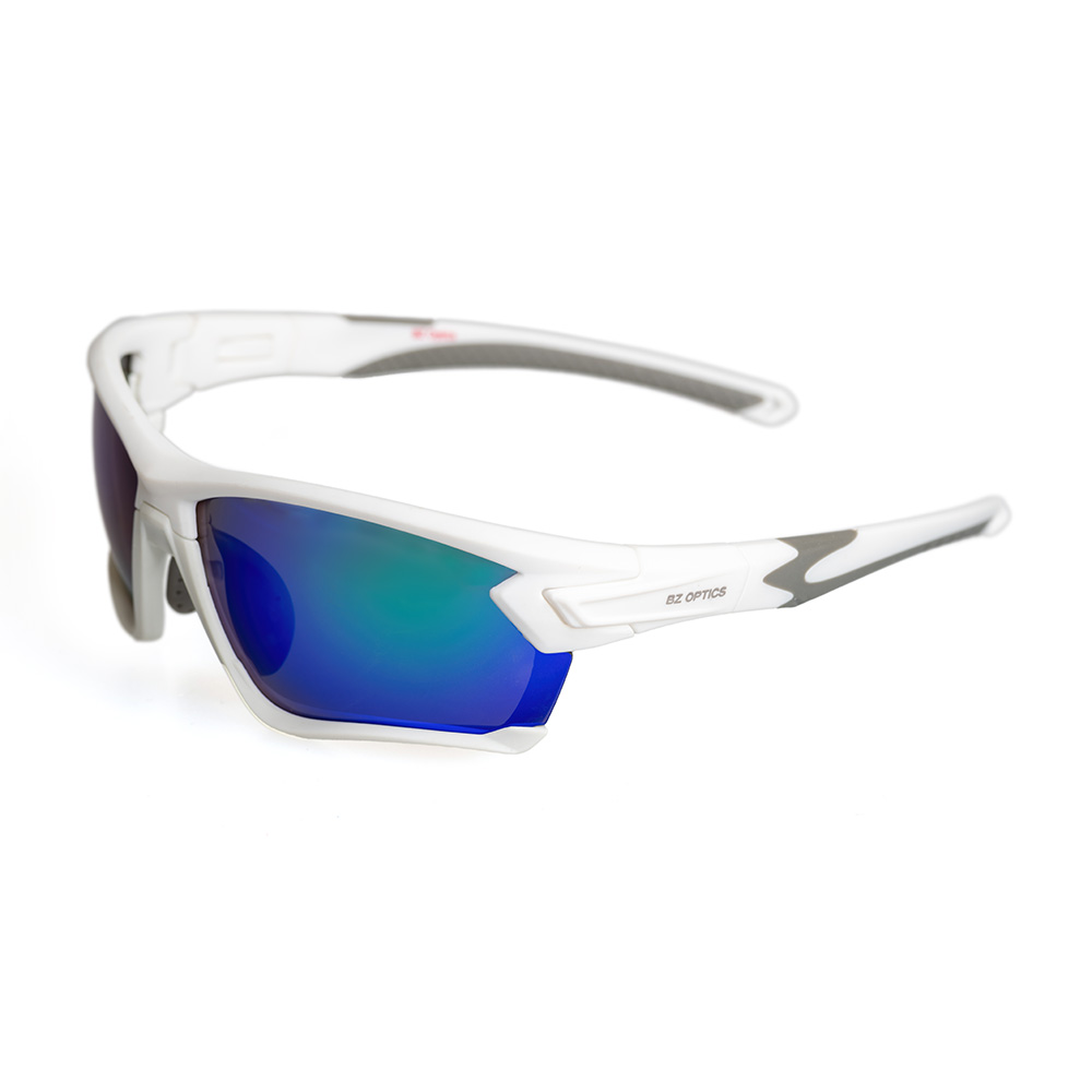 BZ Optics Tour Sunglasses Green Mirror Lenses White Frame